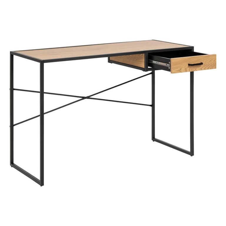 Seaford Desk - 1 Drawer - Oak and Black Metal