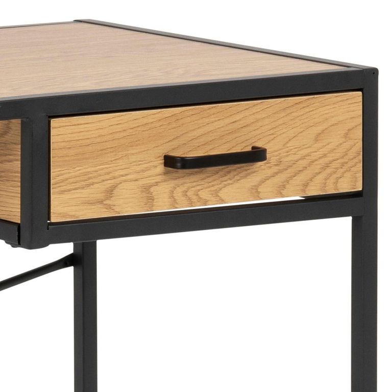 Seaford Desk - 1 Drawer - Oak and Black Metal