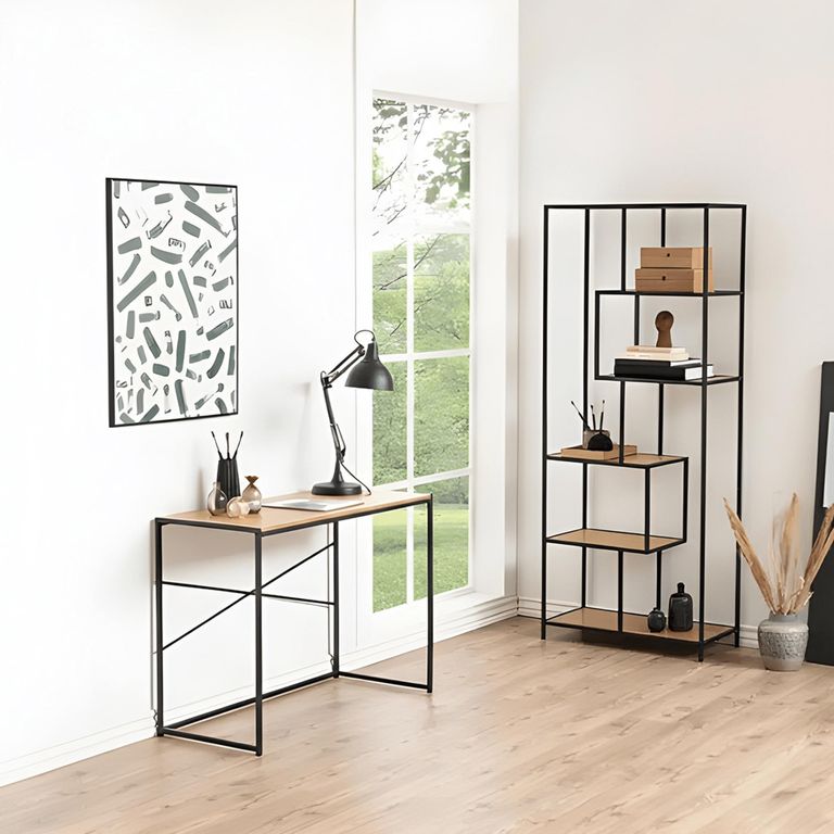 Seaford Desk - Oak and Black Metal