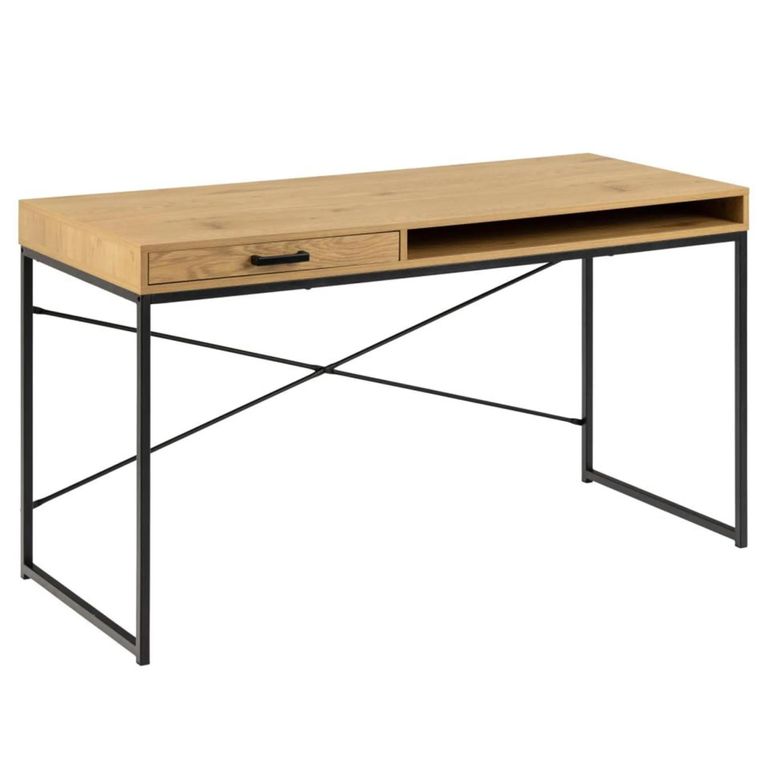 Seaford Storage Desk - Large - Oak and Black Metal