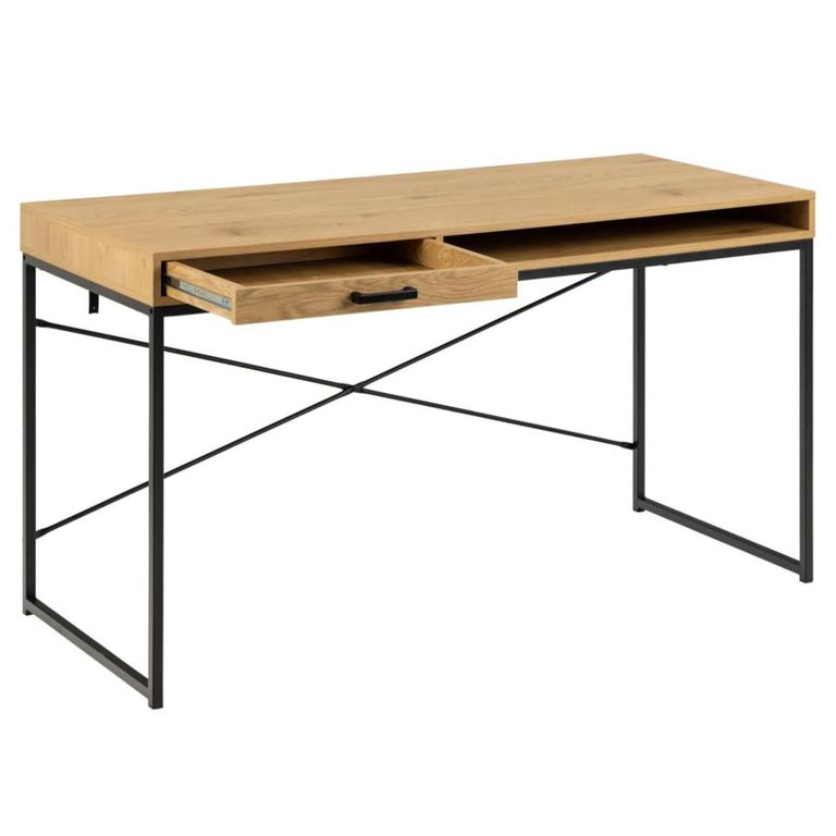 Seaford Storage Desk - Large - Oak and Black Metal