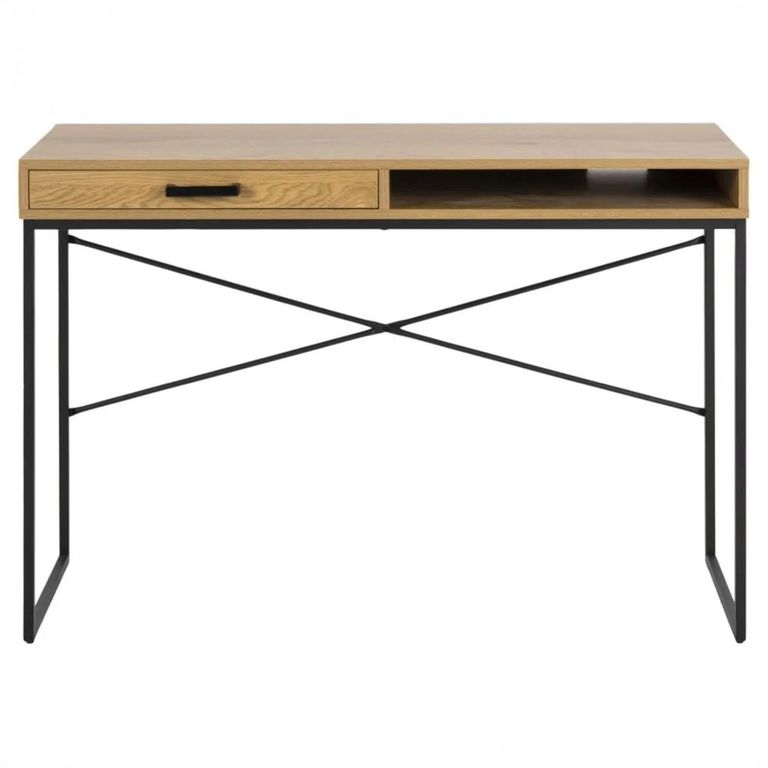 Seaford Office Desk - Oak and Black Metal