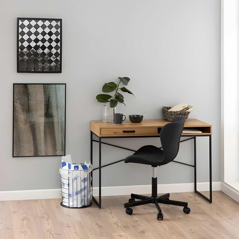Seaford Office Desk - Oak and Black Metal