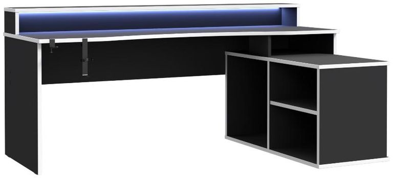 Tezaur Black 3 Shelves LED Light Gaming Desk