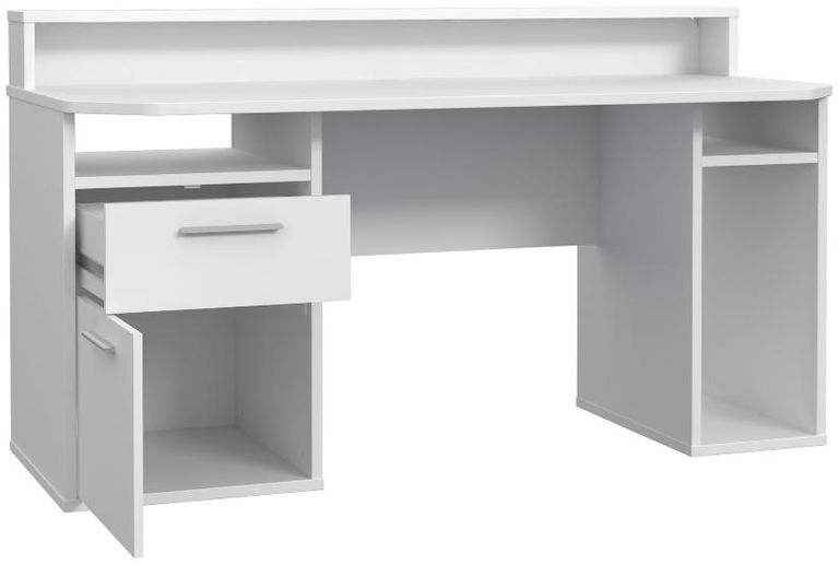 Tezaur White 2 Drawer LED Light Gaming Desk