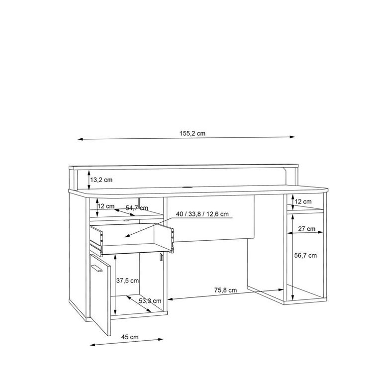 Tezaur White 2 Drawer LED Light Gaming Desk