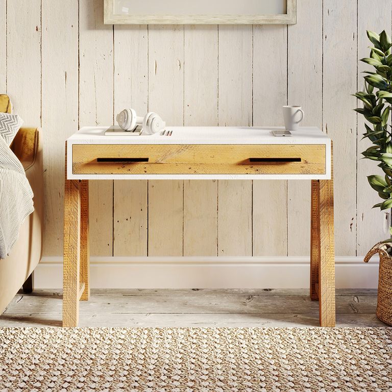 Trinity Reclaimed Wood & White Office Desk - 2 Drawer