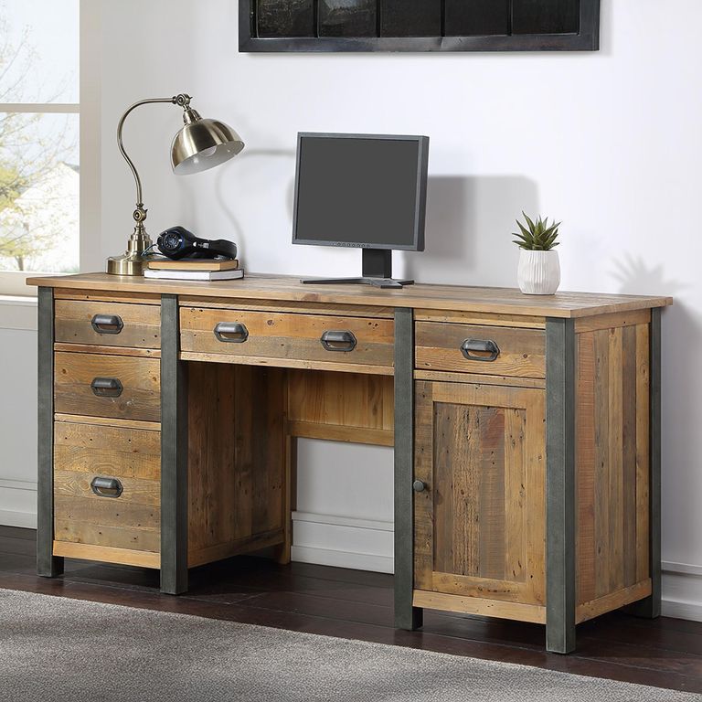 Urban Elegance Reclaimed Wood Twin Pedestal Home Office Desk