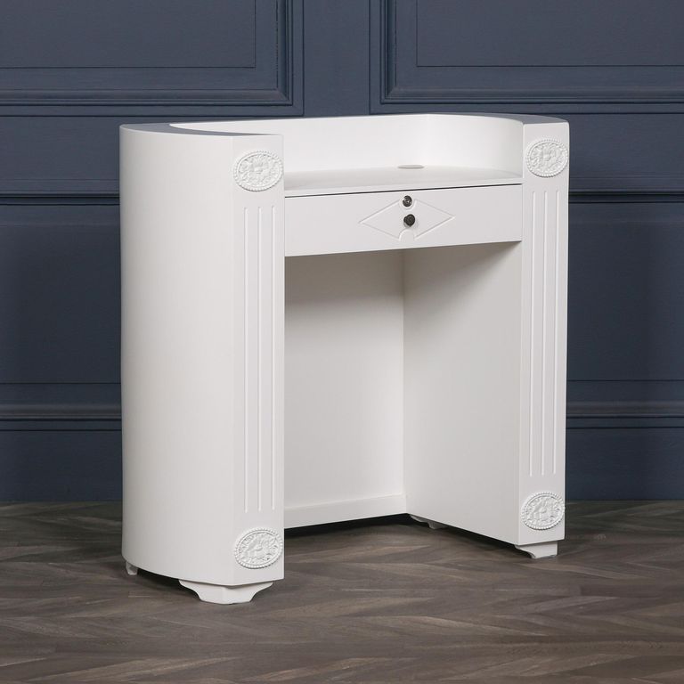 Reception Desk - White - 1 Drawer - Curved