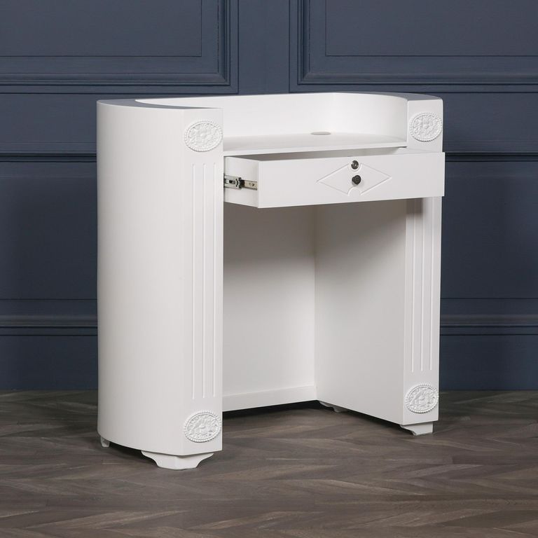 Reception Desk - White - 1 Drawer - Curved