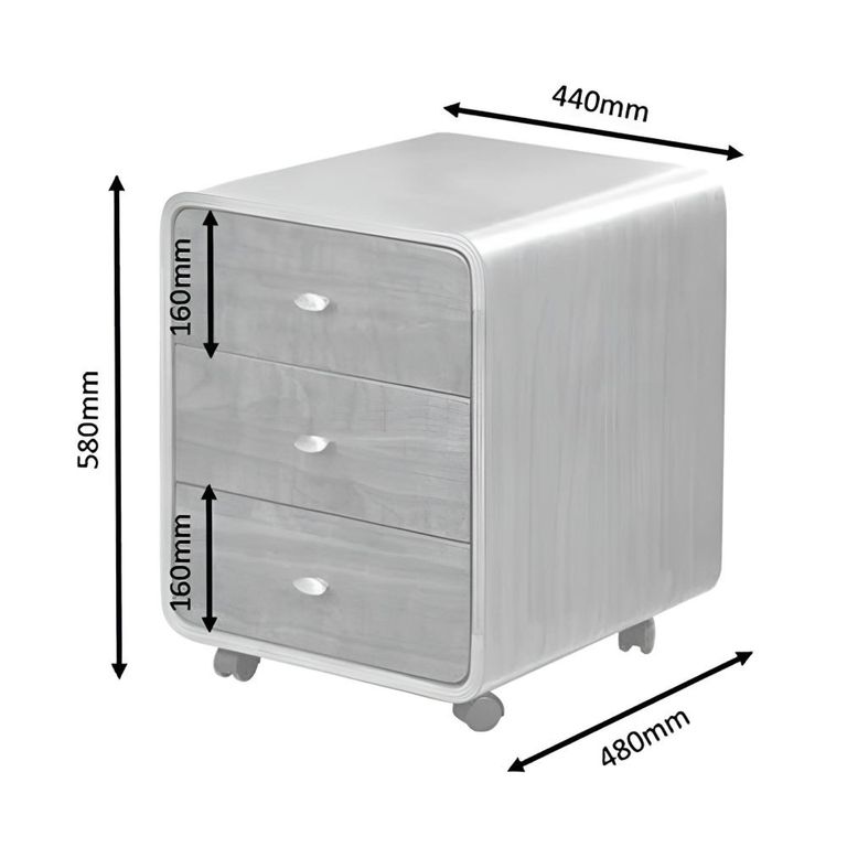 Curve Pedestal - Grey - 3 Drawer - PC201 3DR