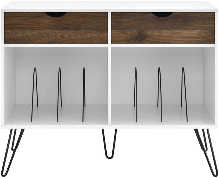 Contra Turntable Stand with Drawers in White and Oak - 1323015COMUK