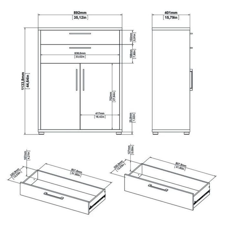 Prima White 2 Door 2 Drawer Filing Cabinet