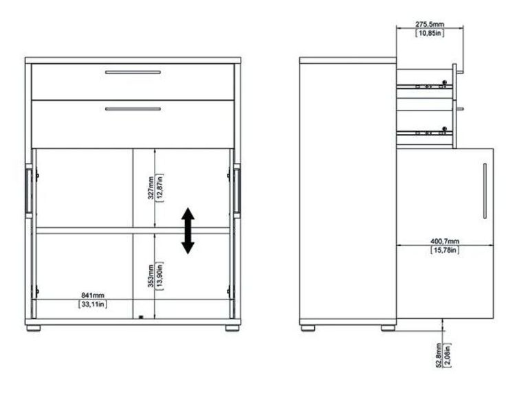 Prima White 2 Door 2 Drawer Filing Cabinet