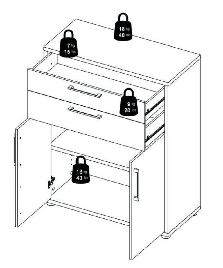 Prima White 2 Door 2 Drawer Filing Cabinet