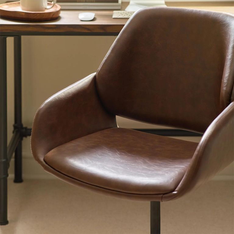 Parker Swivel Office Chair - Adjustable Height - Brown and Black - Faux Leather and Metal