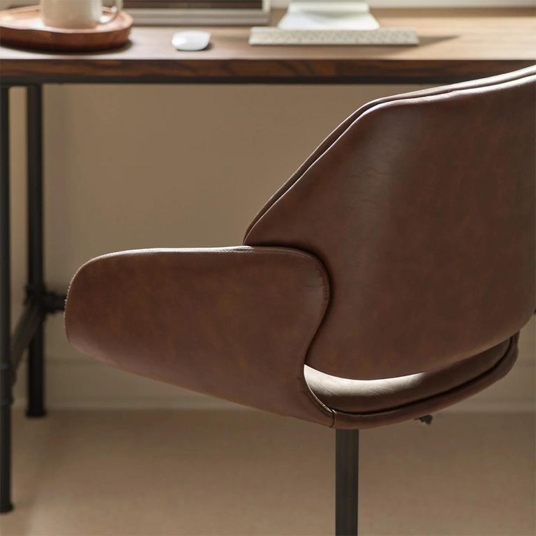 Parker Swivel Office Chair - Adjustable Height - Brown and Black - Faux Leather and Metal