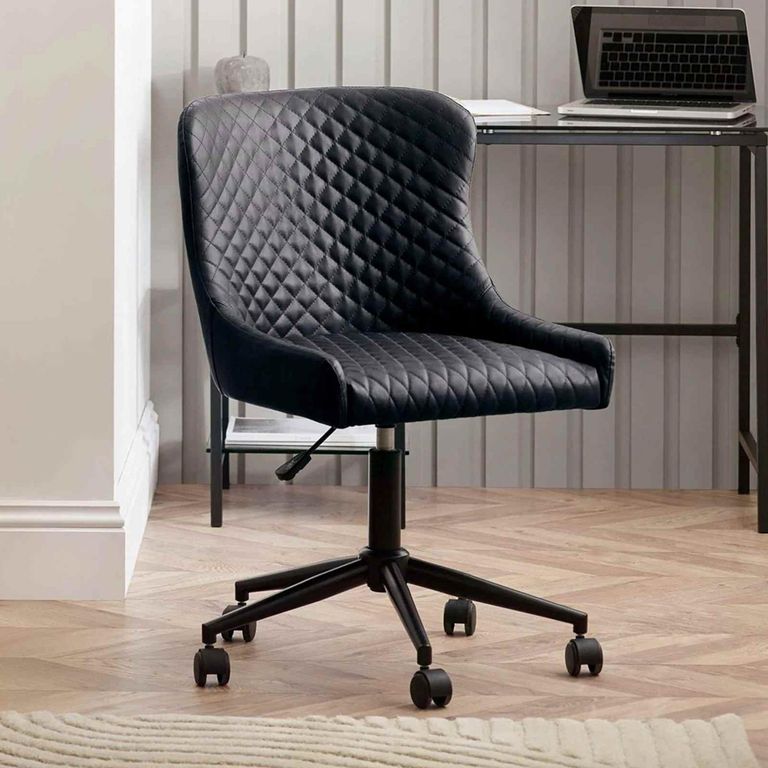 Luxe Swivel Office Chair - Curved Back - Adjustable Height - Black - Faux Leather and Metal