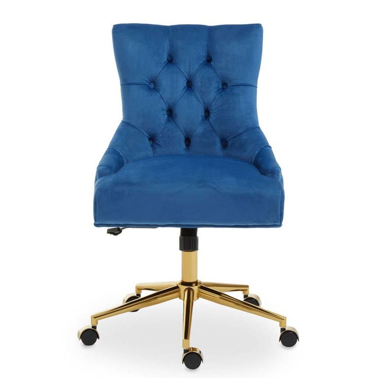 Anita Office Chair - Blue Velvet with Gold Base