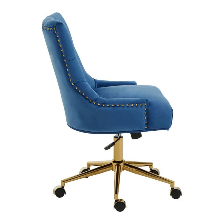 Anita Office Chair - Blue Velvet with Gold Base