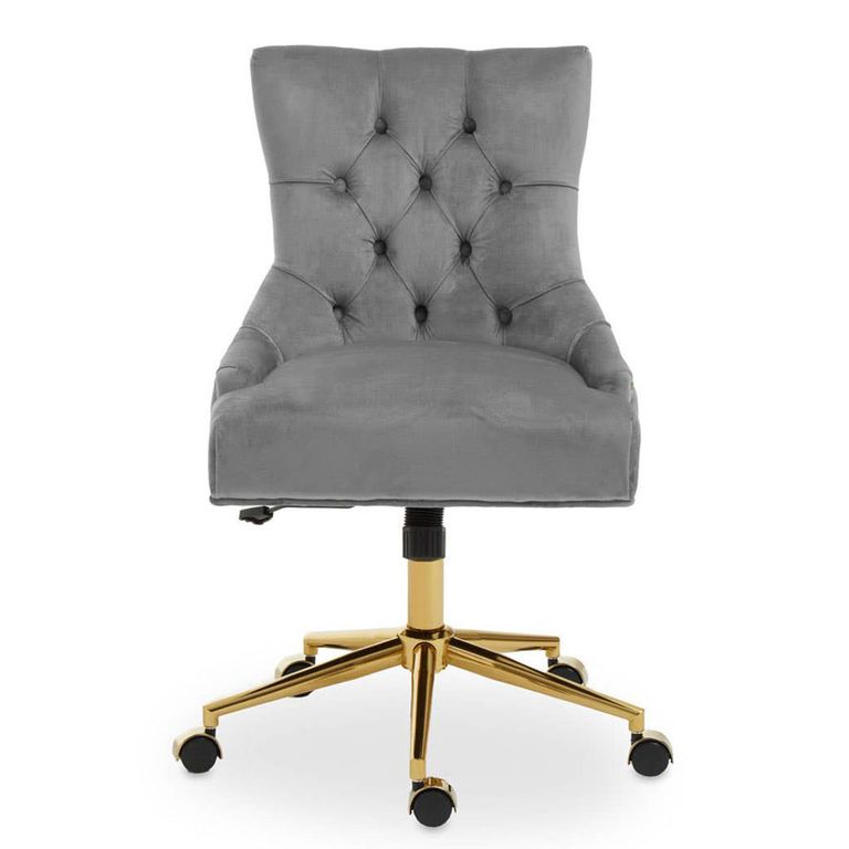 Anita Office Chair - Grey Velvet with Gold Base
