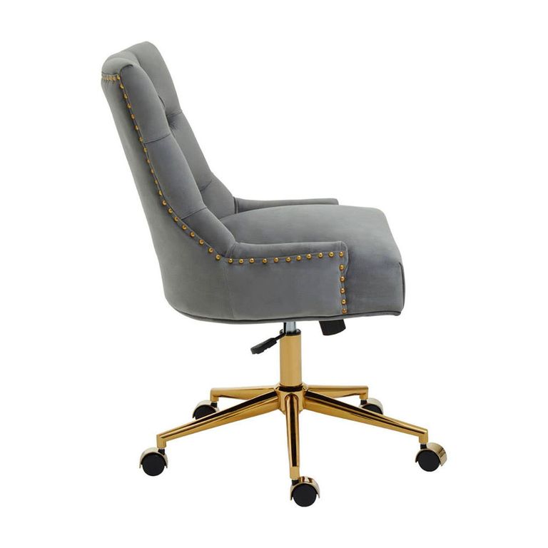 Anita Office Chair - Grey Velvet with Gold Base