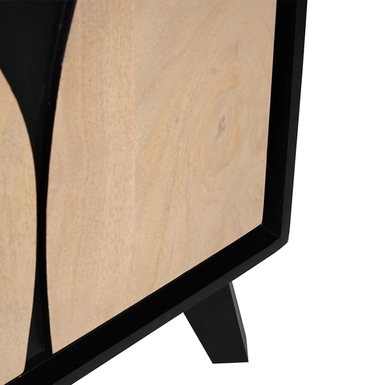 Boho Wine Cabinet - Tall - 1 Door - Geometric Design - Natural and Black - Mango Wood