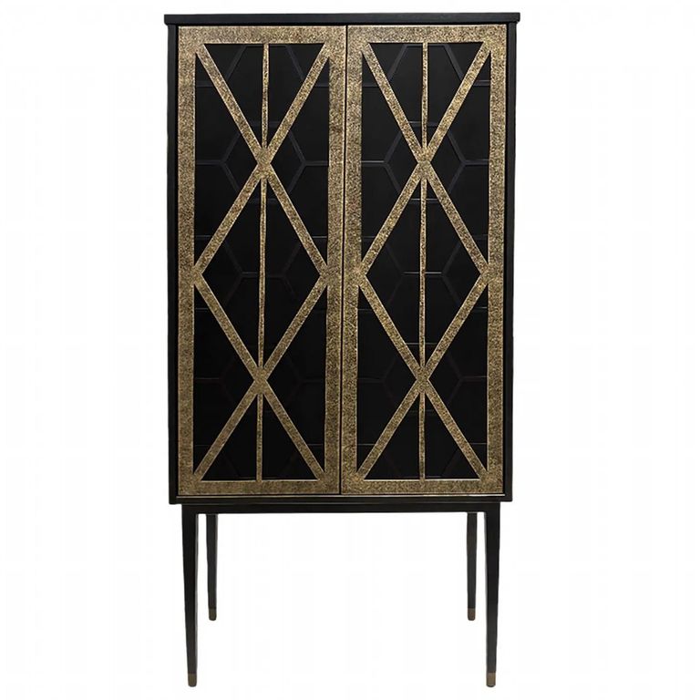 Reeno Bar Cabinet - Black Fretwork - 2 Door
