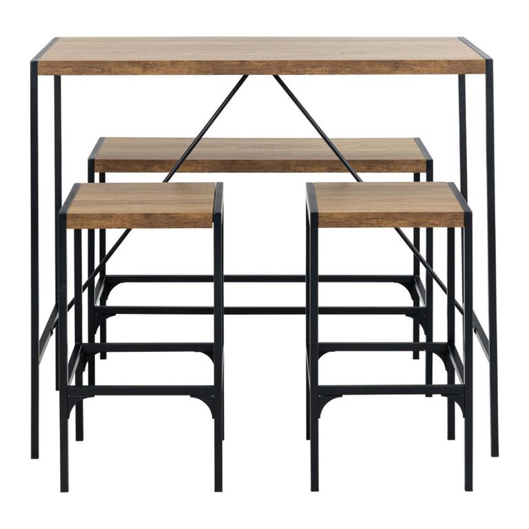 Bahamas Bar Set - Rustic Oak and Black Metal