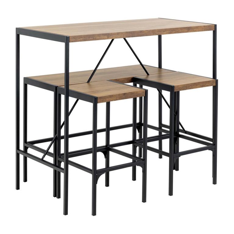 Bahamas Bar Set - Rustic Oak and Black Metal