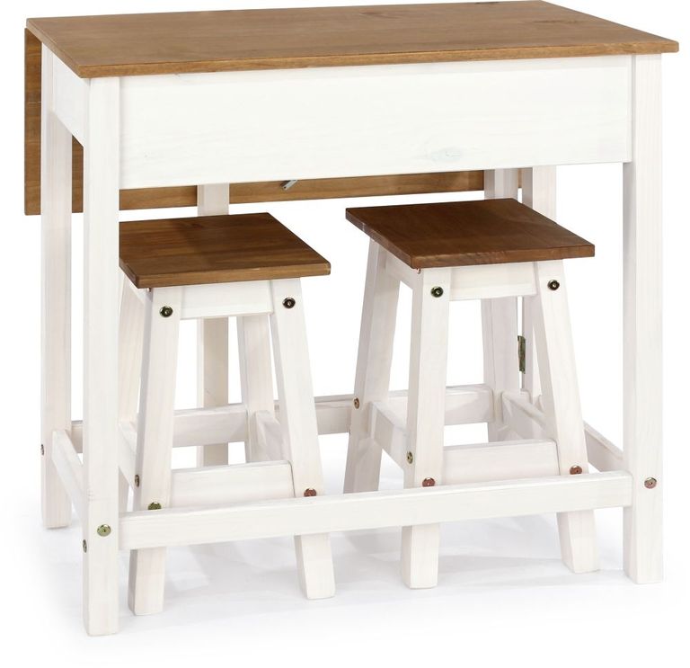 Corona Drop Leaf Table with 2 Stools - White Mexican Pine