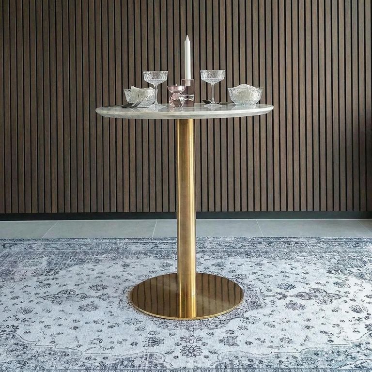 Bolzano Bar Table - Round - Large - White Marble Effect - Gold Base