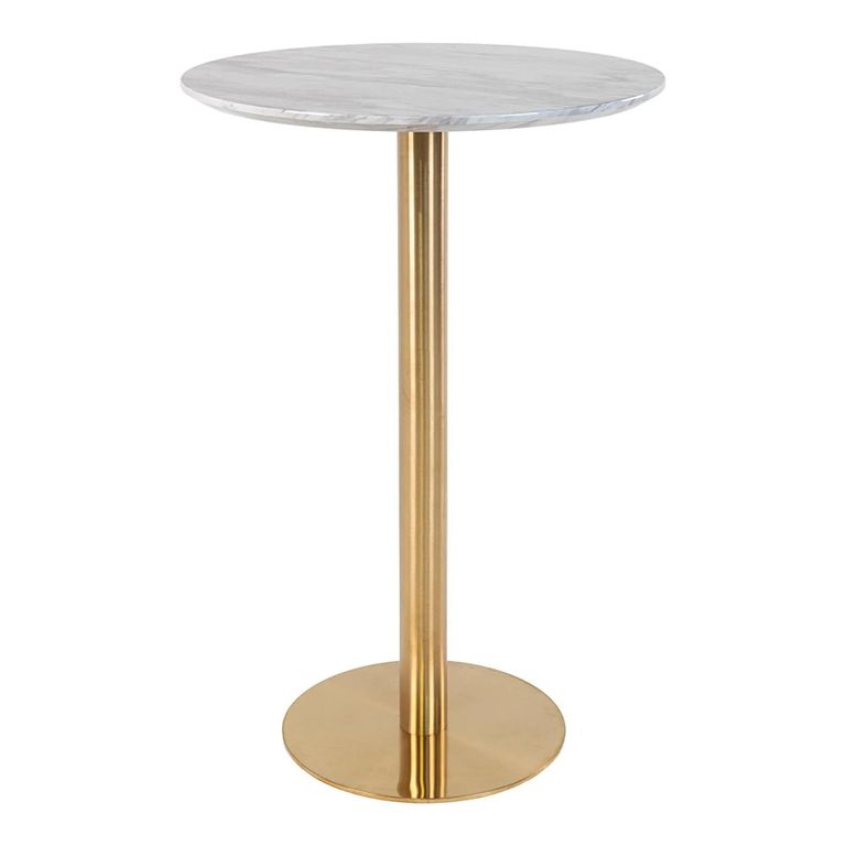 Bolzano Bar Table - Round - White Marble Effect - Gold Base