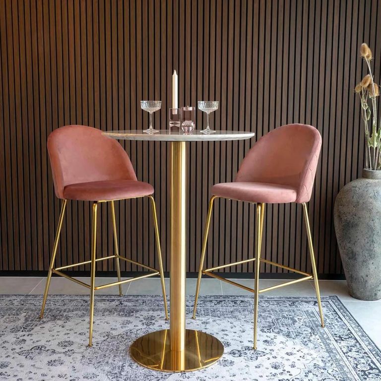 Bolzano Bar Table - Round - White Marble Effect - Gold Base