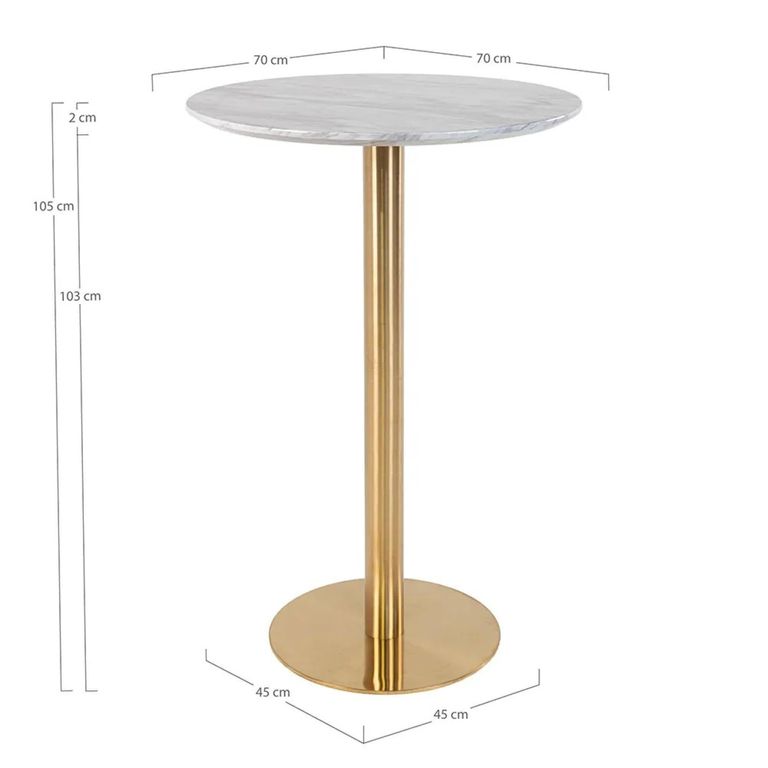 Bolzano Bar Table - Round - White Marble Effect - Gold Base