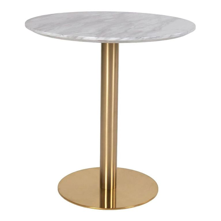 Bolzano Bar Table - Round - Large - White Marble Effect - Gold Base