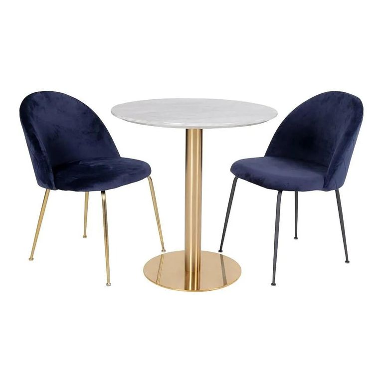 Bolzano Bar Table - Round - Large - White Marble Effect - Gold Base