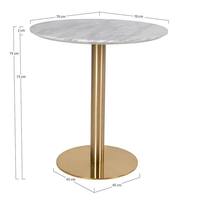 Bolzano Bar Table - Round - Large - White Marble Effect - Gold Base