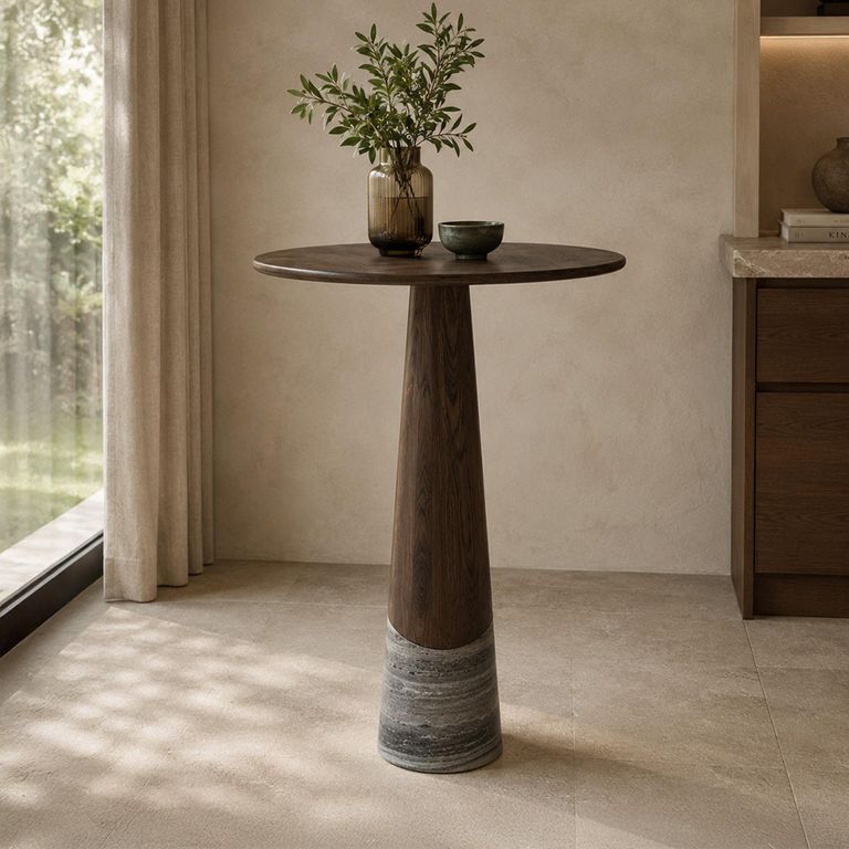 Harper Bar Table - Tall - Round - Smoked Charcoal - Oak and Marble