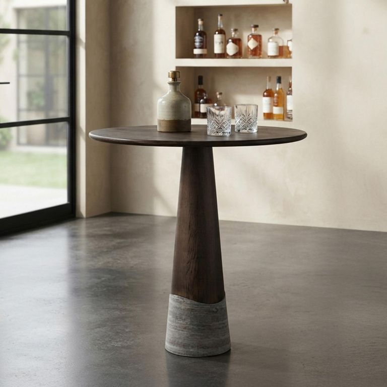 Harper Bar Table - Round - Smoked Charcoal - Oak and Marble