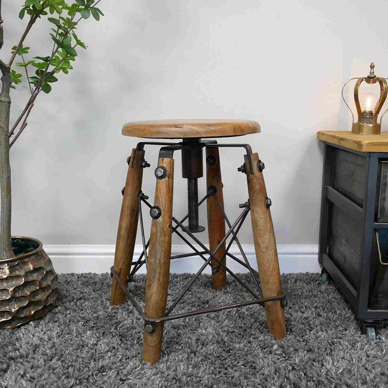 Stool - Adjustable - Round - Industrial Style - Metal