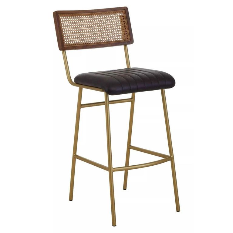 Buffalo Bar Chair - Black - Leather with Gold Metal