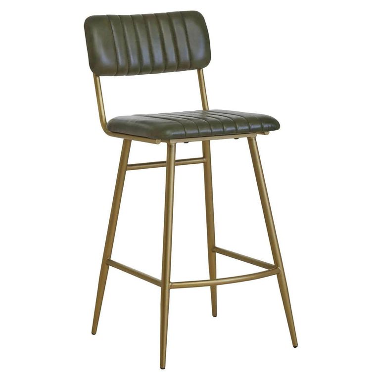 Buffalo Bar Chair - Green - Leather with Gold Metal