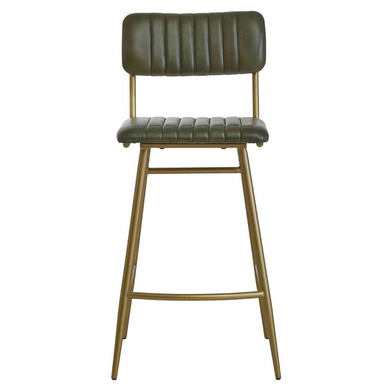 Buffalo Bar Chair - Green - Leather with Gold Metal