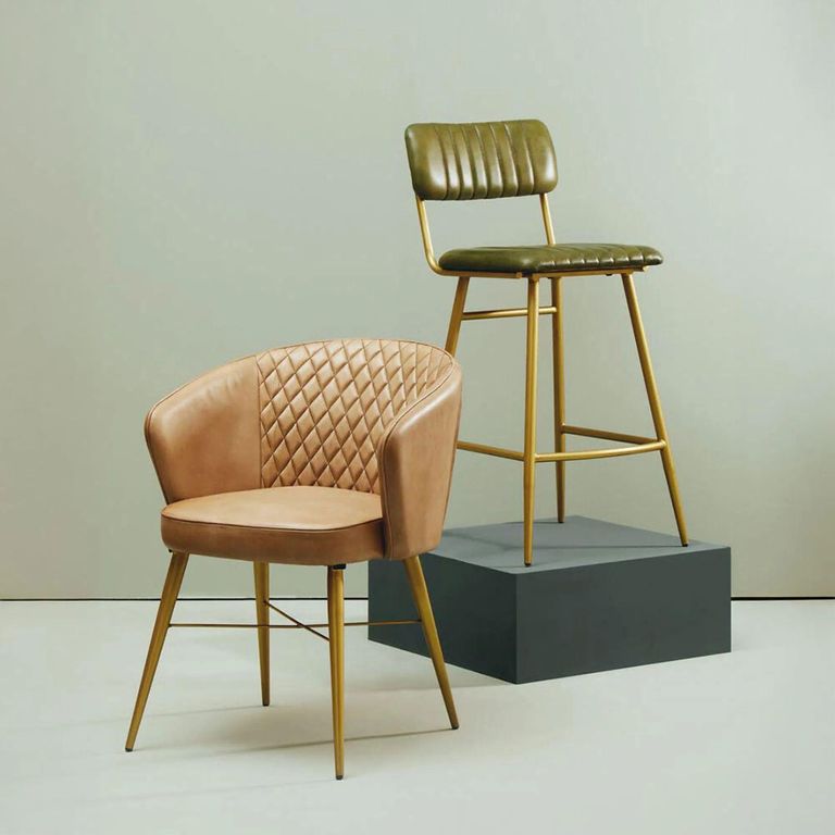Buffalo Bar Chair - Green - Leather with Gold Metal
