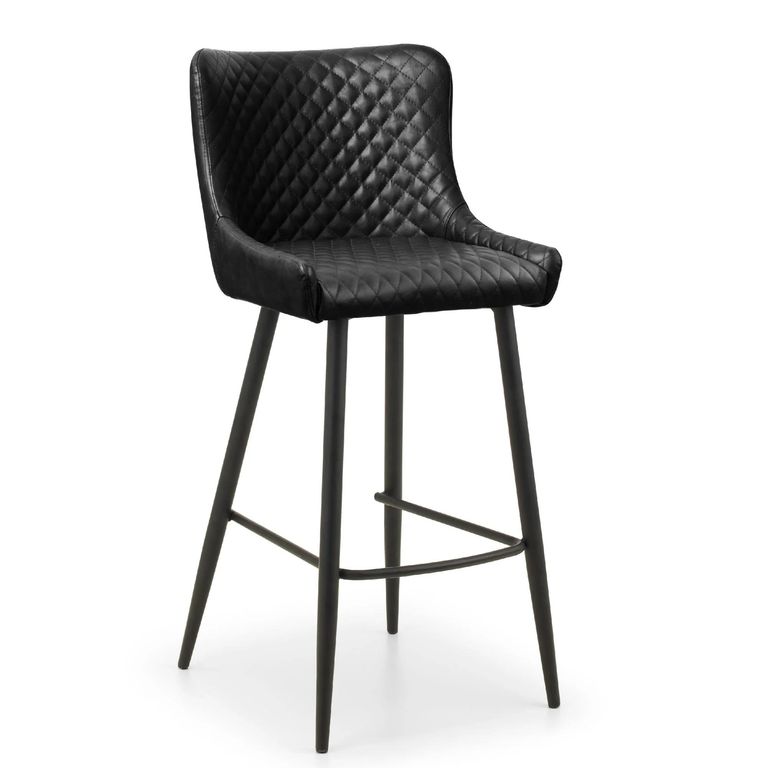 Leather Barstool with Back - Set of 2 - Black