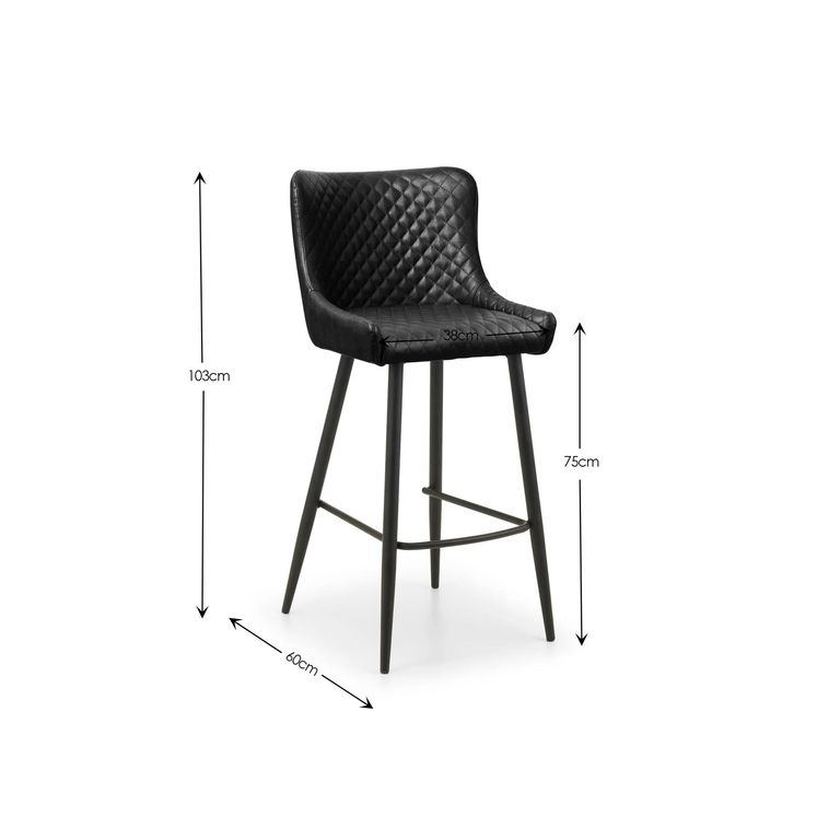 Leather Barstool with Back - Set of 2 - Black