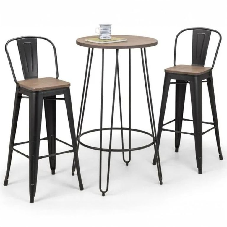 Grafton Barstool with Back - Set of 2 - Elm Wood - Industrial
