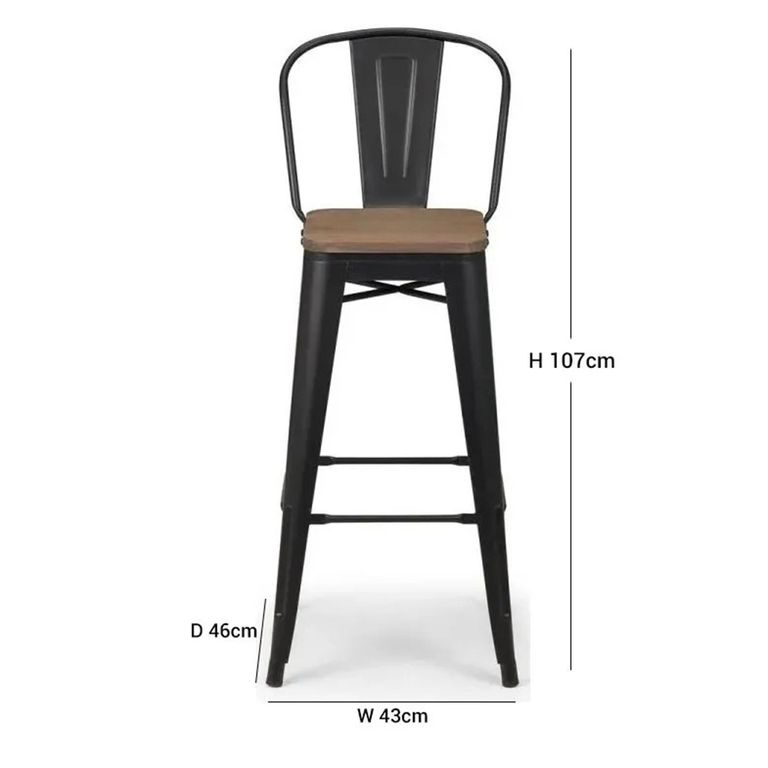 Grafton Barstool with Back - Set of 2 - Elm Wood - Industrial