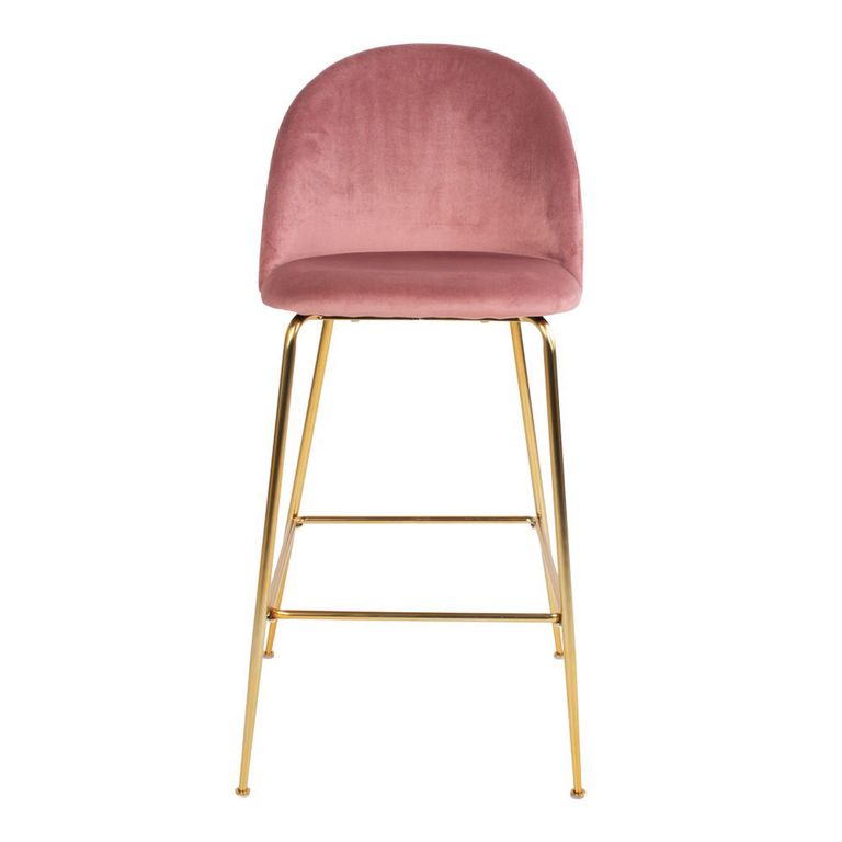 Lausanne Barstool - Pink Velvet Fabric - Set of 2 - Gold Legs